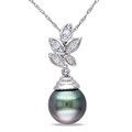 Miadora 10k Gold Pearl and 1/10ct TDW Diamond Necklace (H-I, I2-I3)