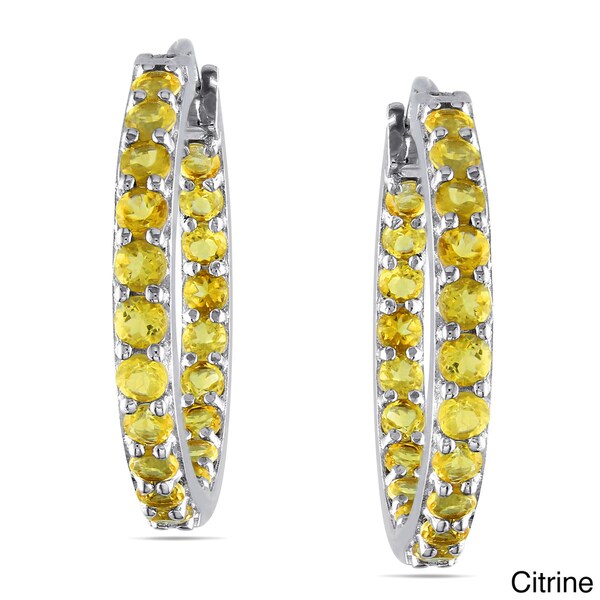 Miadora Sterling Silver Gemstone Inside Outside Hoop Earrings