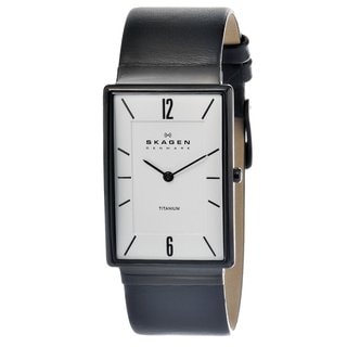 Skagen Men's Black Leather Strap/ White Dial Watch
