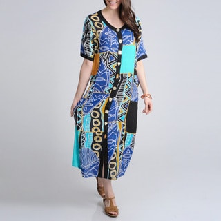 La Cera Women's Turquoise Tribal Print Casual Maxi Dress