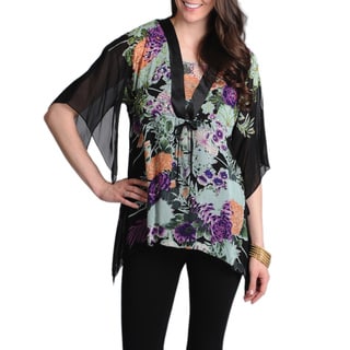 La Cera Women's Floral Printed Kimono Top
