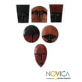 Set of 6 Handcrafted Guarea Wood 'African Masks' Ornaments (Ghana)