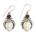 Sterling Silver 'Royal Romance' Bone and Garnet Earrings (Indonesia)