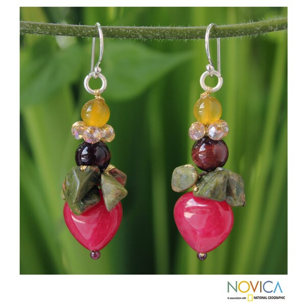Handmade Sterling Silver 'Thai Heartbeat' Multi-gemstone Earrings Thailand