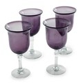 Set of 4 Handcrafted Blown Glass 'Amethyst Tulip' Goblets (Mexico)