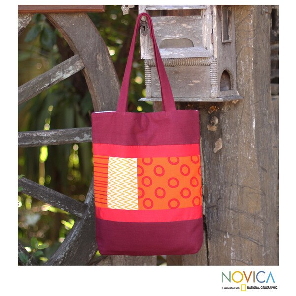Handmade Cotton Batik 'Geometry Is Hot' Medium Shoulder Bag Thailand