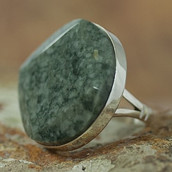 Silver and gold jewelry - Square Jade and Sterling Silver Cocktail Ring from Guatemala