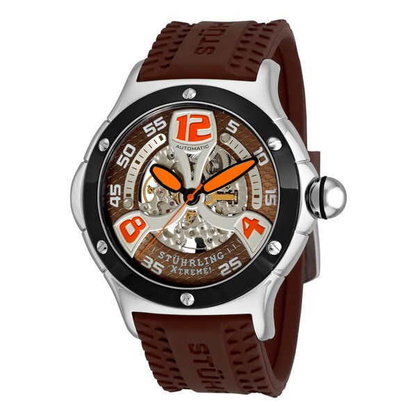 Stuhrling Original Men's Alpine Xtreme Automatic Skeleton Rubber-Strap Sporty Watch
