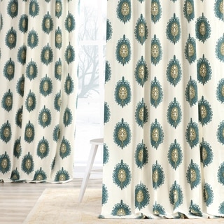 Teal Mayan Printed Cotton Curtain Panel