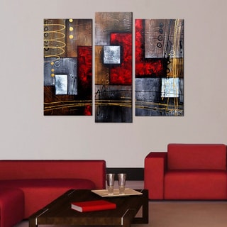 'Abstract 407' 3-piece Gallery-wrapped Hand Painted Canvas Art Set