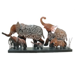 Today Sale Cut Copper Elephant Family Scene (Indonesia)