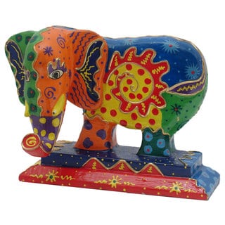 Hand Carved Multi Colored Wooden Elephant Statue