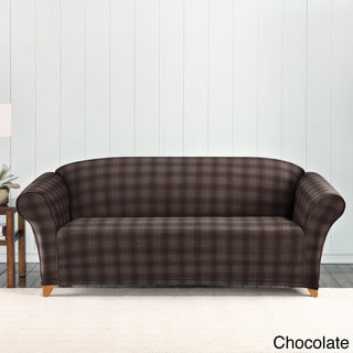 Sure Fit Stretch Belmont Chocolate Plaid Sofa Slipcover