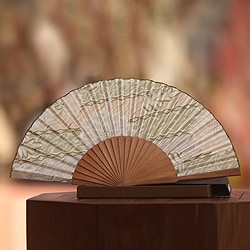 Handcrafted Silk and Pinewood 'Feminine' Batik Fan (Indonesia)-Image