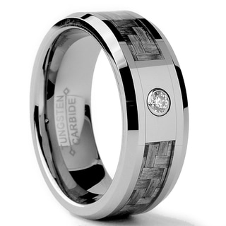 Tungsten Carbide Men's CZ and Grey Carbon Fiber Inlay Ring (8 mm) Tungsten Carbide Men's CZ and Grey Carbon Fiber Inlay Ring (8 mm)