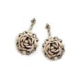Sweet Romance Silvertone Faux Pearl and Enamel Rose Earrings