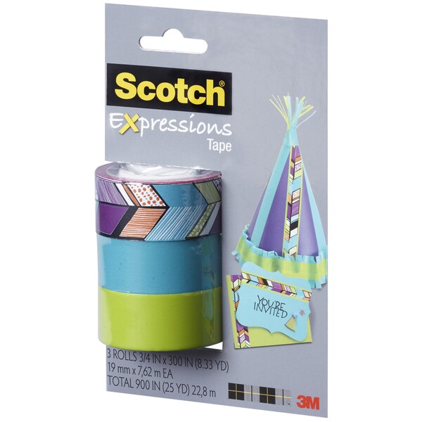 Scotch Expressions Tape Removable 3/Pkg-Tribal/Blue/Green