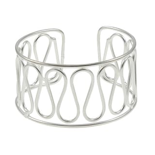 Handcrafted Silver Plated Ribbon Wave Cuff Bracelet (India)