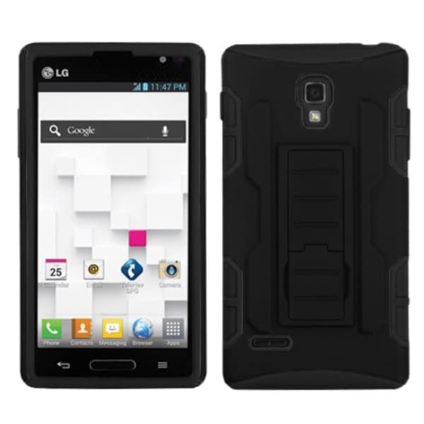 INSTEN Black/ Black Car Stand Phone Case Cover for LG P769 Optimus L9