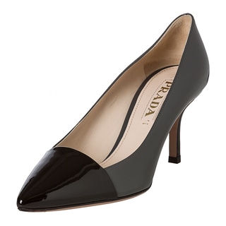 Prada Women's Patent Leather Pump with Contrast Toe