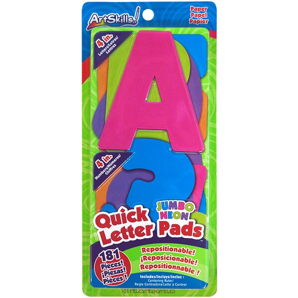 Quick Letter/Number Pads Repositionable-Neon Colors Jumbo
