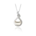 Glitzy Rocks Silver FW Pearl and Diamond Accent Swirl Necklace (8 mm)