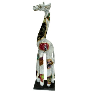 For sale White Wooden Batik Giraffe Statue (Indonesia)