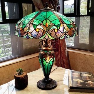Tiffany Style Halston Double Lit 2+1 Light Table Lamp