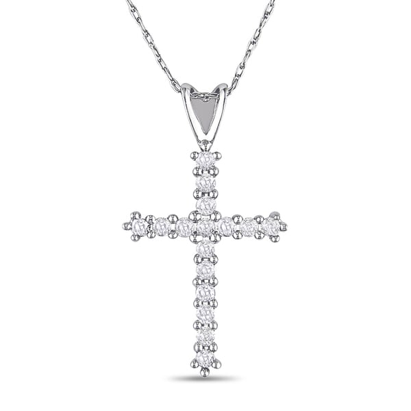 See Miadora 10k White Gold 14ct TDW Diamond Cross Necklace (H-I, I3 ...