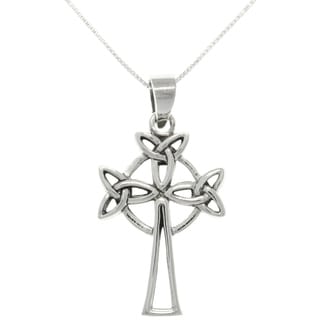CGC Sterling Silver Triple Trinity Knot Celtic Cross Necklace