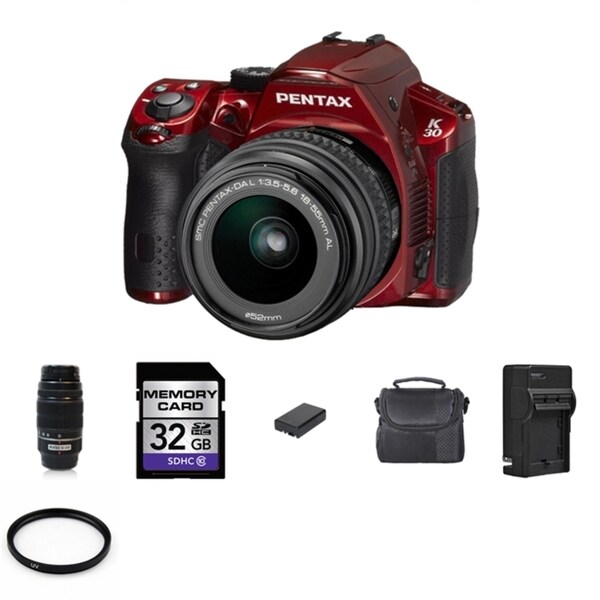 Pentax K-30 16.3MP Red Digital SLR Camera with 18-55 and 50-200mm Lens Bundle