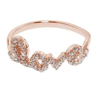 Eternally Haute Rose Gold over Silver Cubic Zirconia Pave 'Love' Ring