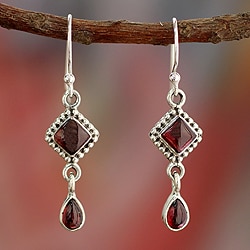 Sterling Silver 'Fire of Love' Garnet Earrings (India)