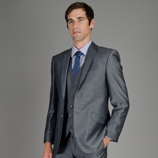 Giorgio Fiorelli Men's Slim Fit Grey Sharkskin 2-Button Vested Suit