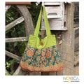 Handcrafted Cotton 'Kiwi Afternoon' Large Shoulder Bag (Thailand)
