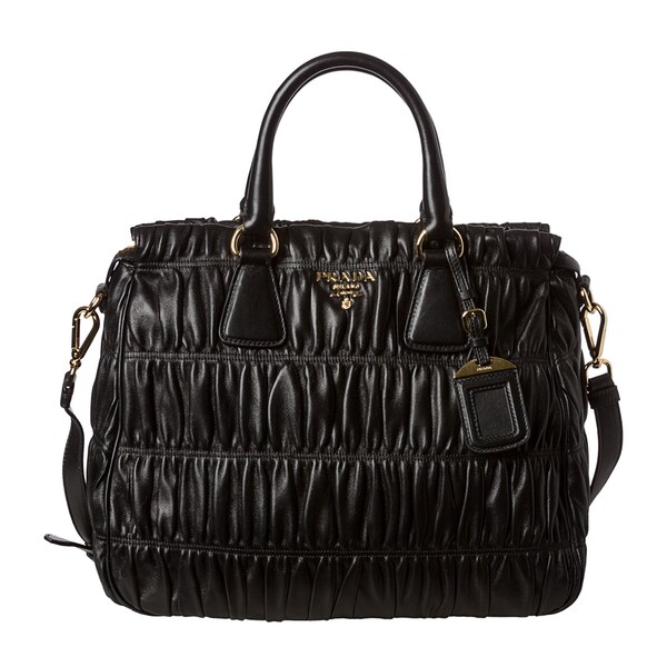 Prada \u0026#39;Gaufre\u0026#39; Black Nappa Leather Ruched Zip-top Tote - 15342347 ...