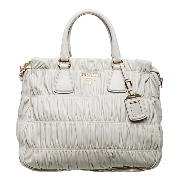 cheap prada handbags - Prada \u0026#39;Gaufre\u0026#39; Off-white Ruched Nappa Leather Zip-top Tote ...