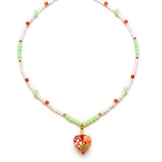 Orange Flower Lampwork Heart Necklace