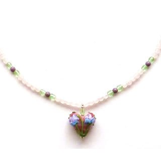 Flower Heart On Pink Quartz Necklace