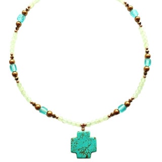Every Morning Design Turquoise Magnesite Cross With Blue Glass