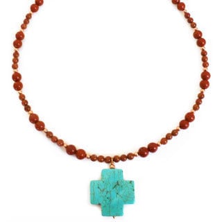 Every Morning Design Turquoise Magnesite Cross On Red Jasper Necklace