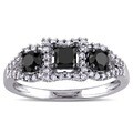 Miadora Sterling Silver 1ct TDW Black and White Diamond 3-stone Ring (H-I, I2-I3)