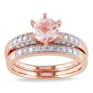 Miadora 10k Rose Gold Morganite and 1/3ct TDW Diamond Bridal Ring Set (G-H, I2-I3)