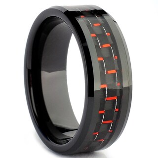 Tungsten Carbide Men's Black and Red Carbon Fiber Inlay Ring