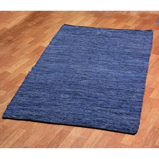 Hand-woven Matador Blue Leather Rug (10' x 14')