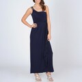 R & M Richards Petite Navy One-shoulder Goddess Gown