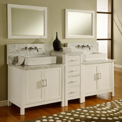 Find Cheap Price Horizon 84-inch Pearl White/ Carrera Marble Double Bathroom Vanity Sink Console