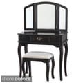 Hardwood 3-piece Mirrored Vanity Set with Stool