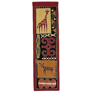 'Giraffe and Wild Dog' - Handpainted African Tapestry (Zambia)