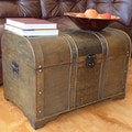 Old Fashioned Walnut Large Treasure Chest Wood Trunk